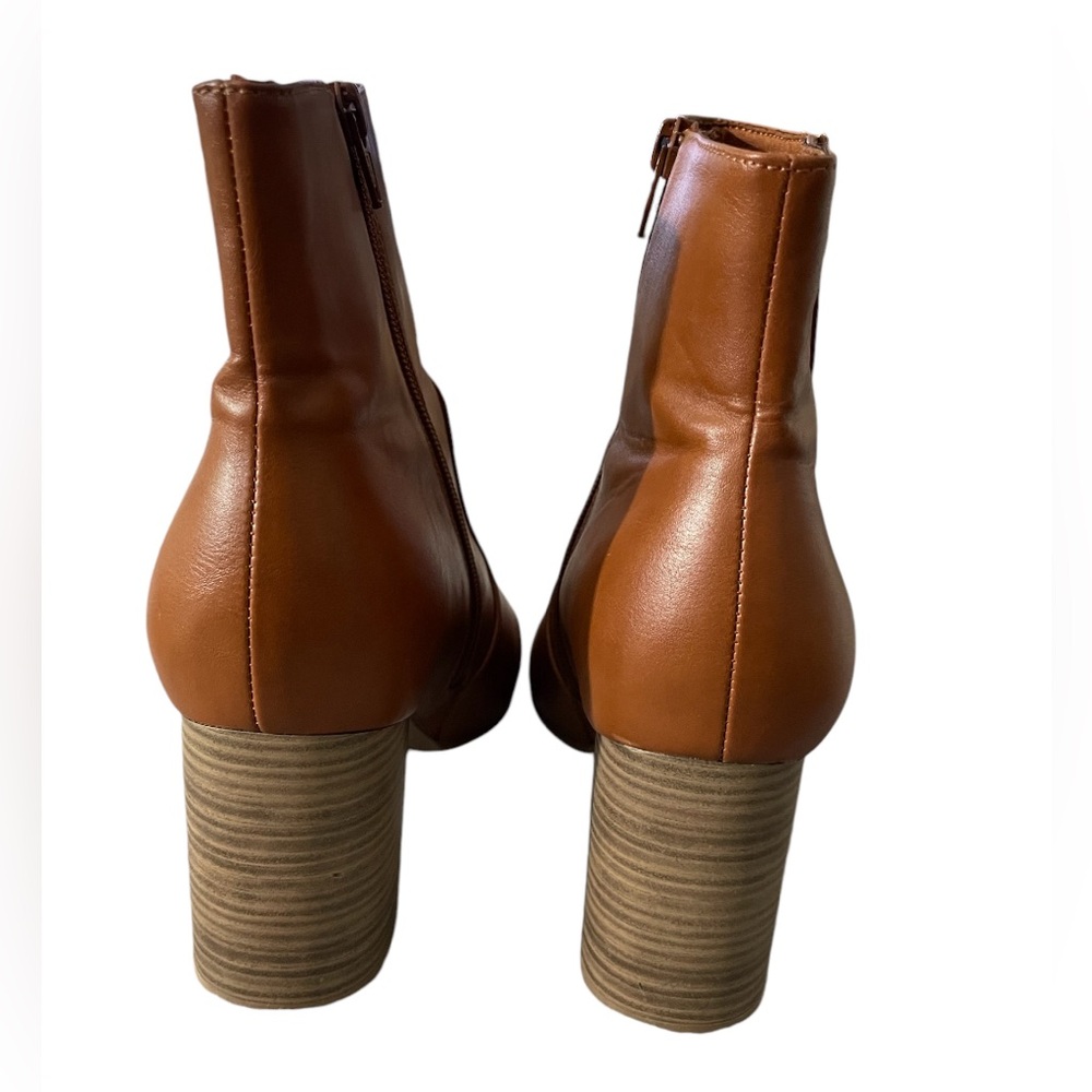 Old Navy Womens Faux Leather Block Heel Ankle Boots Cognac Brown Size 11 - Picture 2 of 9